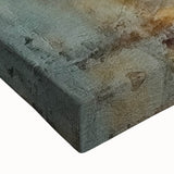 Abstract wall art featuring vibrant strokes in teal, orange, and yellow on a stretched canvas, ideal for modern home decor, adding a pop of color and creativity.