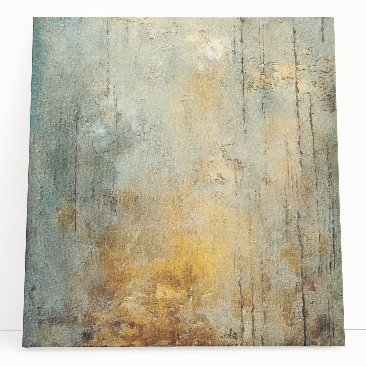 Abstract wall art on stretched canvas featuring vibrant strokes in blue, yellow, and pink, showcasing a modern artistic design perfect for contemporary decor. Ideal for living rooms or art studios, this piece adds a lively touch to any space.