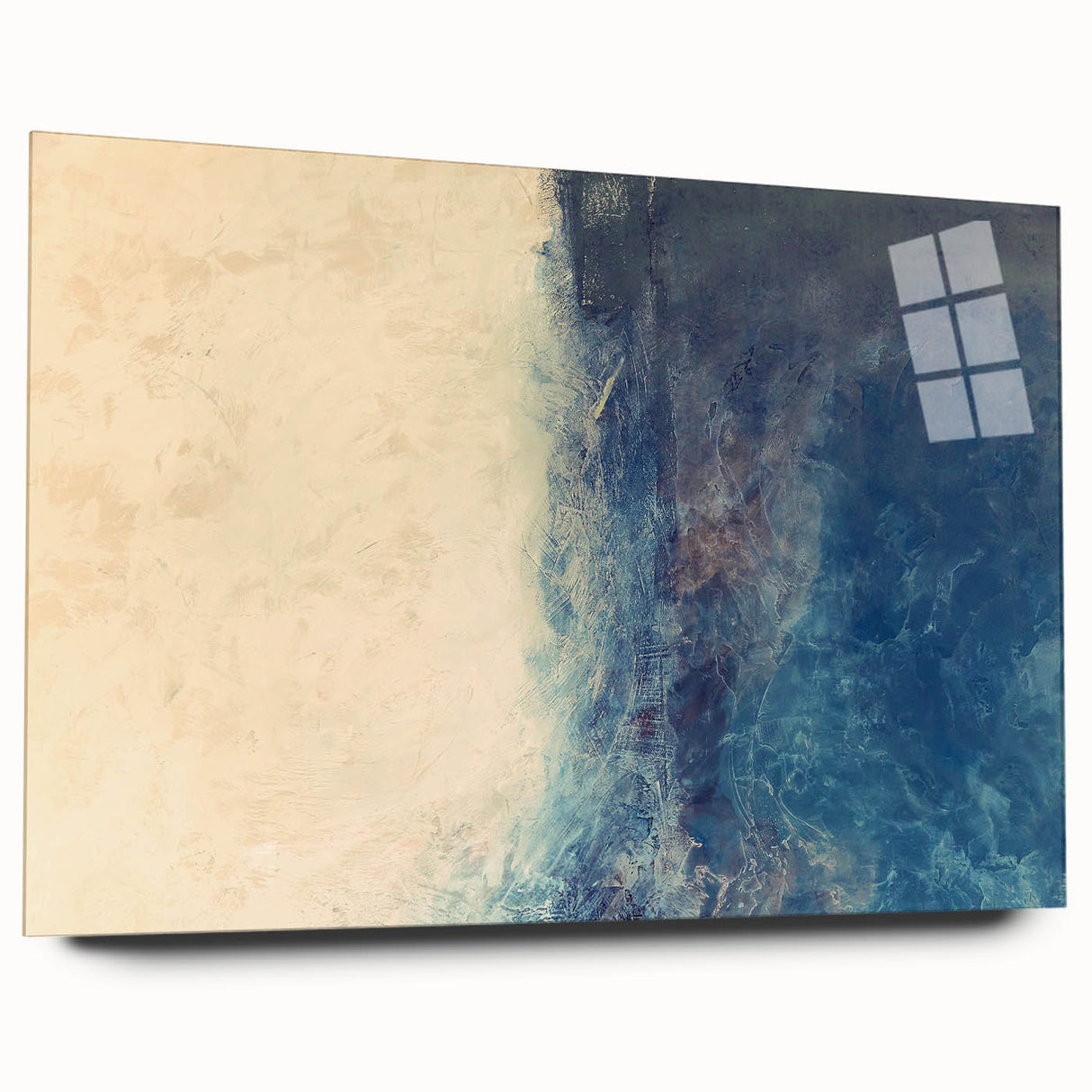Abstract strokes wall art displayed in a side view, showcasing vibrant colors and fluid designs on acrylic glass, perfect for modern home decor.