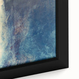 Close-up of a framed abstract wall art piece showcasing dynamic strokes in vibrant colors, perfect for modern home decor, enhancing any living space.