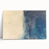 Abstract wall art featuring dynamic strokes in vibrant colors, elegantly stretched on canvas, leaning against a neutral wall, perfect for modern home decor.