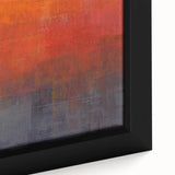 Close-up of framed canvas wall art featuring abstract strokes in vibrant colors, showcasing modern design elements ideal for contemporary home decor.