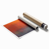 Abstract wall art print showcasing vibrant, flowing strokes in blue and orange tones, rolled and ready for display, adding a modern touch to any decor.