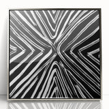 Framed abstract wall art showcasing dynamic silver strokes on a sleek acrylic background, perfect for modern home decor and enhancing interior aesthetics.