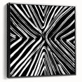 Framed canvas wall art featuring abstract strokes in black and white, showcasing a modern design ideal for contemporary home decor. Side view highlights the sleek frame, perfect for enhancing living spaces.