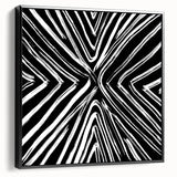 Framed canvas wall art featuring abstract strokes in black and white, showcasing a modern design ideal for contemporary home decor. Side view highlights the sleek frame, perfect for enhancing living spaces.
