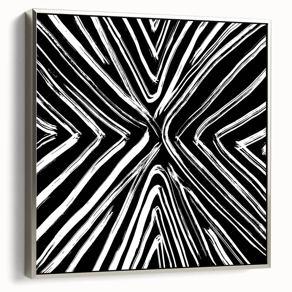 Framed wall art featuring abstract strokes in silver tones, showcasing a modern and elegant design. Ideal for contemporary home decor, adding sophistication to any space.