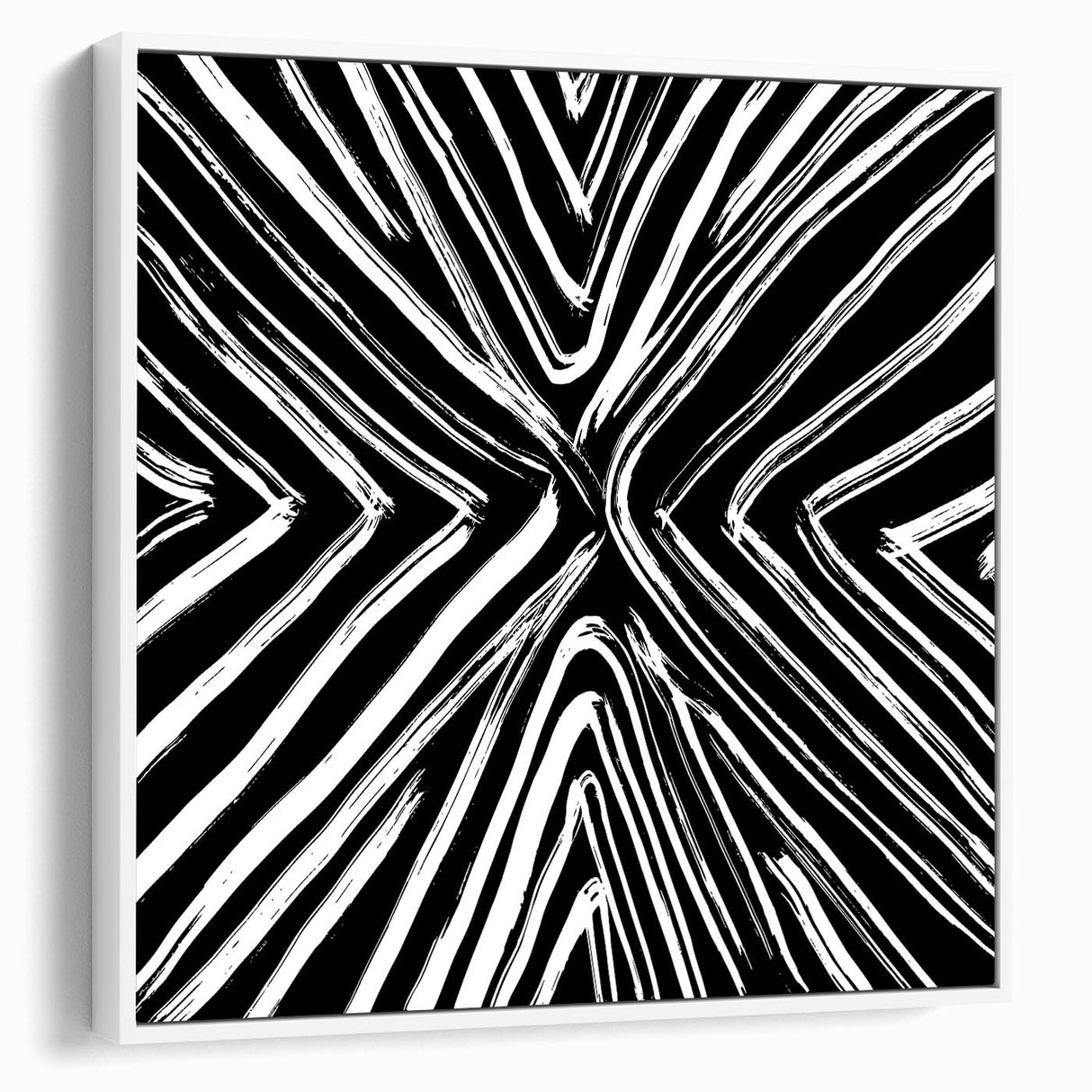 Framed canvas wall art showcasing abstract strokes in white, ideal for modern decor. The side view highlights the sleek frame and textured design, perfect for enhancing any living space.