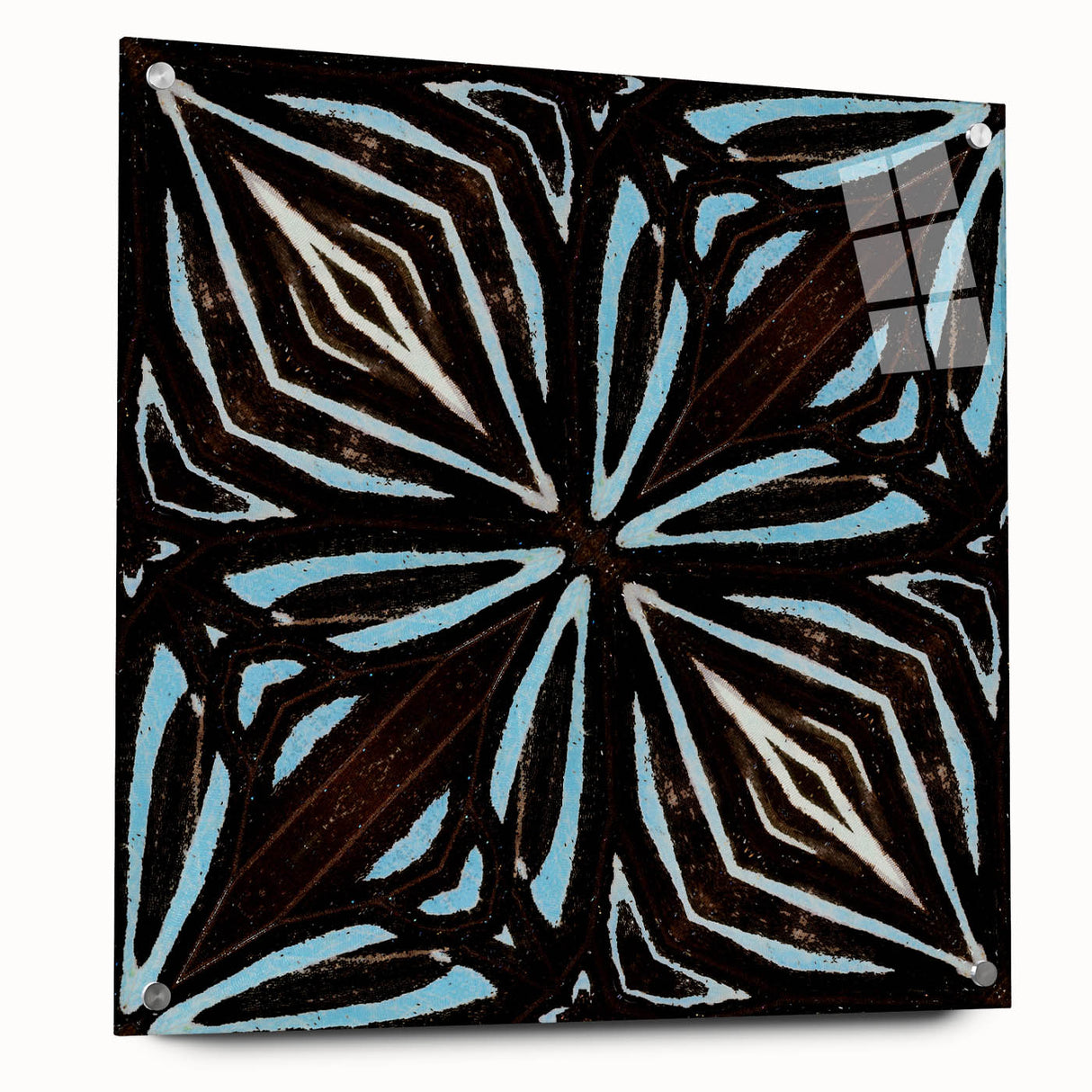 Abstract strokes wall art displayed in a side view on acrylic glass, showcasing vibrant colors and dynamic patterns, perfect for modern home decor.