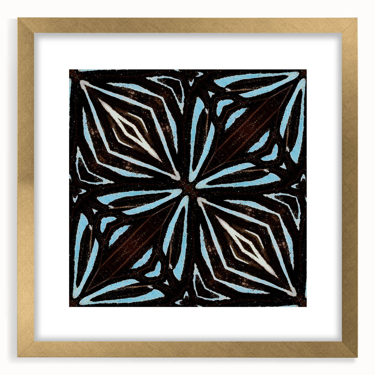 Abstract wall art featuring bold, colorful strokes in a gold frame with a mat, perfect for modern home decor. Ideal for adding a chic touch to any interior space.