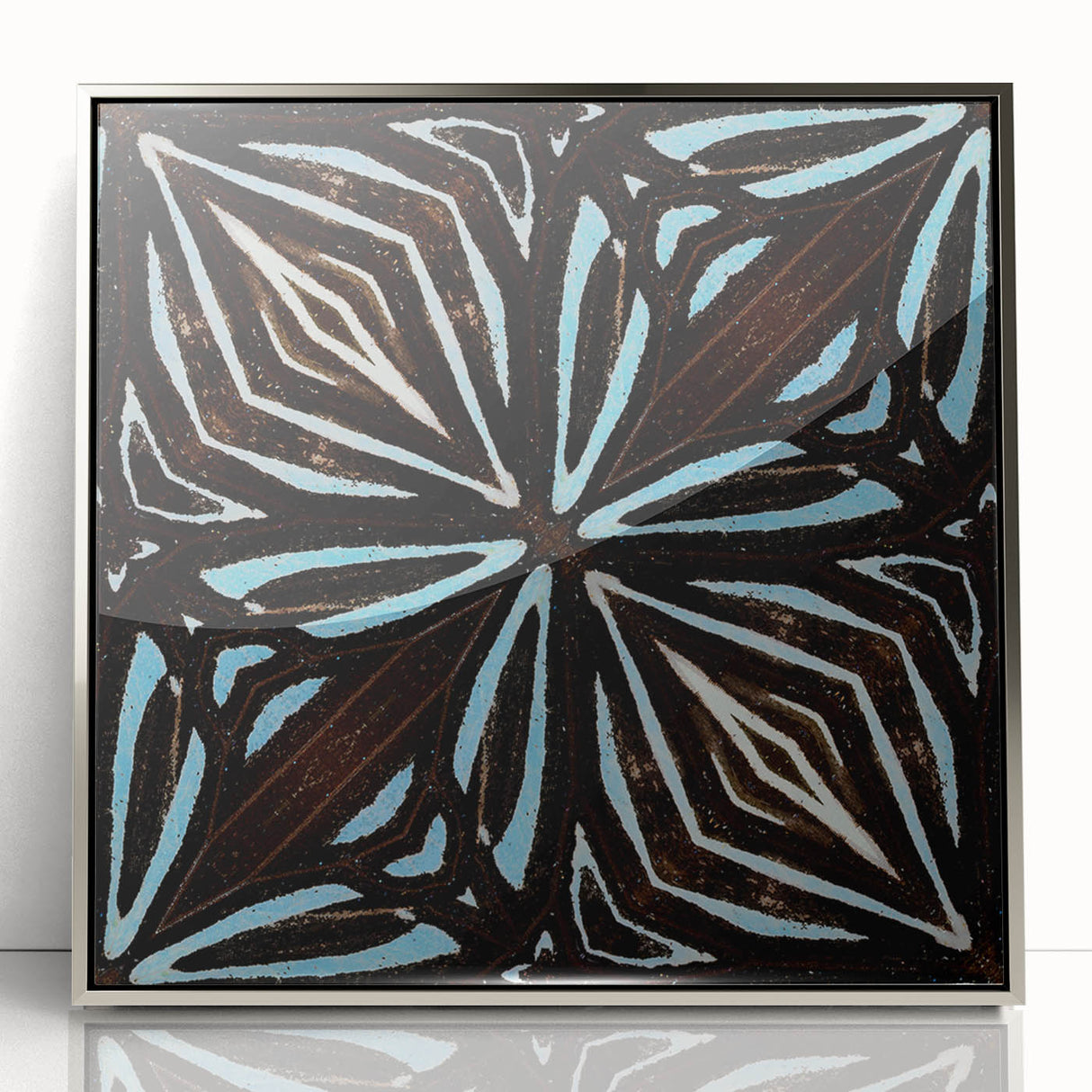 Framed abstract wall art featuring bold silver strokes on a white background, adding modern elegance to home decor. Ideal for living rooms or offices.