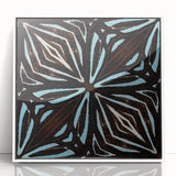 Framed abstract wall art featuring vibrant strokes in shades of blue, orange, and white, designed to enhance modern decor, displayed from a front view.