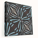 Abstract strokes wall art in vibrant hues of blue, pink, and gold, showcased on a stretched canvas with a side view, perfect for modern decor.