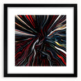 Abstract strokes wall art design framed with a black mat, showcasing vibrant colors and dynamic patterns, ideal for modern home decor and artistic ambiance.
