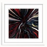 Abstract wall art featuring vibrant strokes in shades of blue, pink, and yellow, framed with a white mat, ideal for modern home decor. Perfect for adding a pop of color to any room.