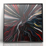 Abstract wall art featuring bold, colorful strokes in a framed acrylic design, showcasing a modern aesthetic with a sleek black frame, perfect for contemporary home decor.