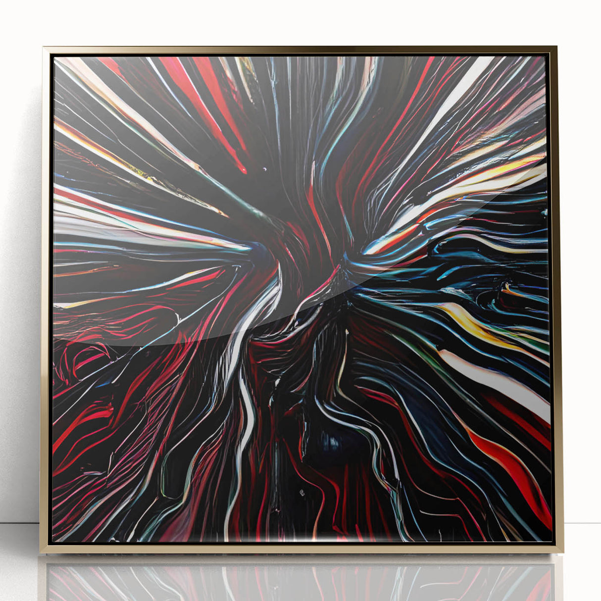 Framed abstract wall art featuring vibrant gold strokes on a textured background, ideal for modern decor. Perfect for adding elegance to any living space.