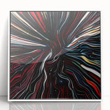 Framed abstract strokes wall art in white acrylic, showcasing vibrant colors and dynamic brushwork. Perfect for modern home decor, adding a touch of elegance.