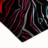 Close-up of a stretched canvas featuring vibrant abstract strokes in bold colors, perfect for modern home decor, highlighting artistic texture and depth.