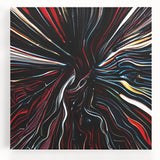 Abstract wall art featuring vibrant strokes in shades of blue, pink, and gold on a stretched canvas, perfect for modern home decor and artistic ambiance.