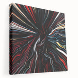 Abstract strokes wall art on stretched canvas, showcasing vibrant colors and dynamic patterns, ideal for modern home decor. Side view highlights depth and texture.