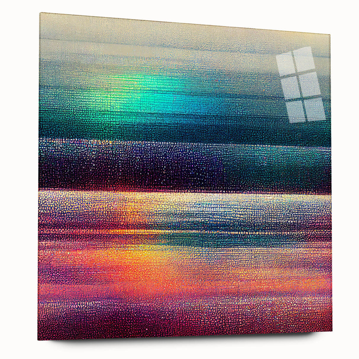 Abstract wall art featuring vibrant strokes in multiple colors on acrylic glass, showcasing a modern design ideal for contemporary decor. Perfect for enhancing interior aesthetics.
