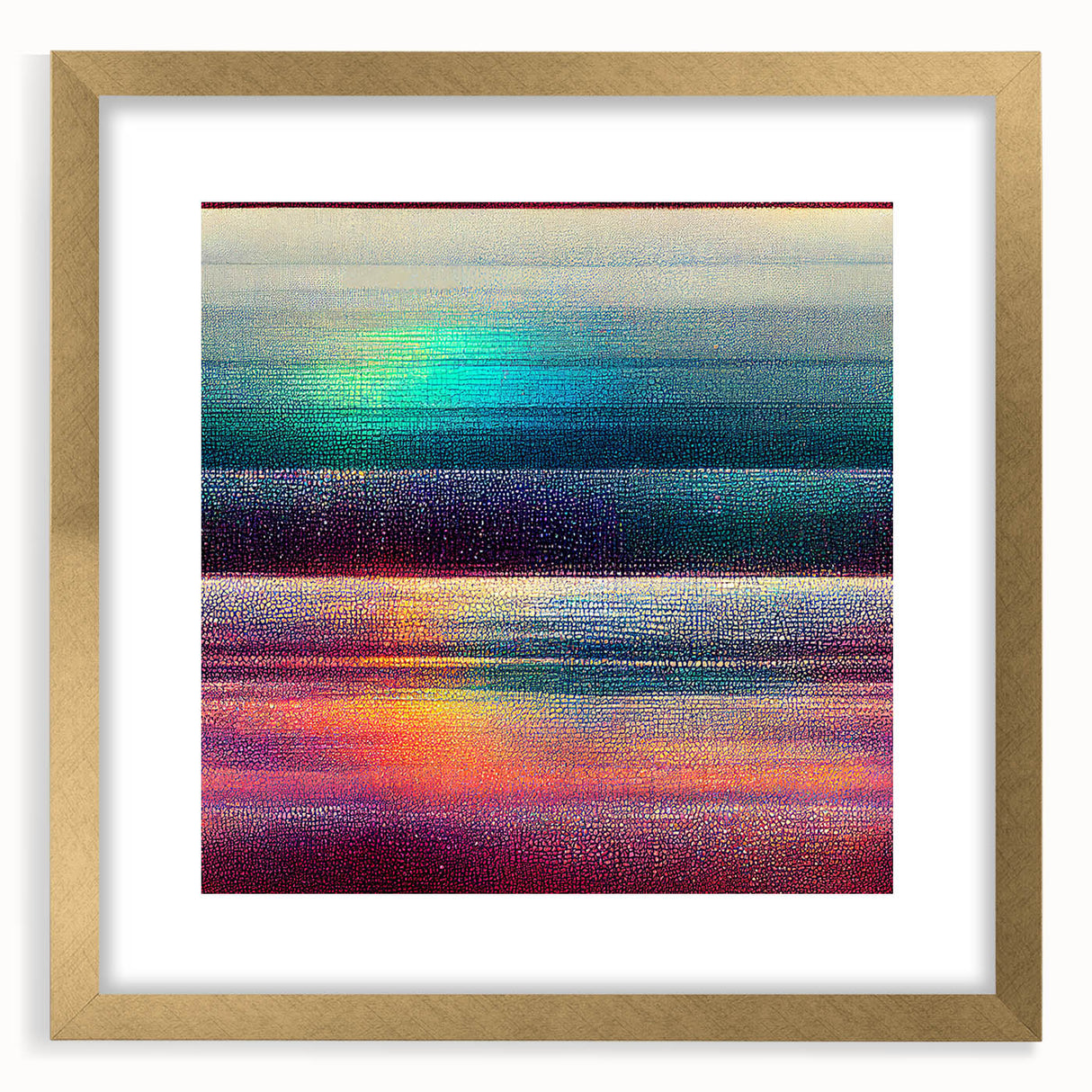 Abstract wall art featuring dynamic strokes in gold and neutral tones, framed with a mat, ideal for modern home decor and art enthusiasts.