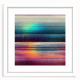 Abstract wall art print featuring colorful strokes in a white frame with a mat, ideal for modern decor, enhancing living spaces with vibrant aesthetics.