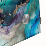 Close-up of vibrant abstract strokes wall art on acrylic glass, showcasing bold colors and fluid shapes, ideal for modern home decor accents.