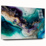 Abstract strokes wall art design printed on acrylic glass, showcasing vibrant colors and a sleek side view, perfect for modern home decor.