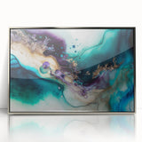 Framed wall art featuring abstract strokes in silver and white, showcasing a modern design with a glossy acrylic finish, ideal for contemporary home decor.