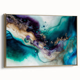 Framed canvas wall art showcasing abstract gold strokes on a white background, adding elegance to modern decor. Ideal for living spaces and art collectors.