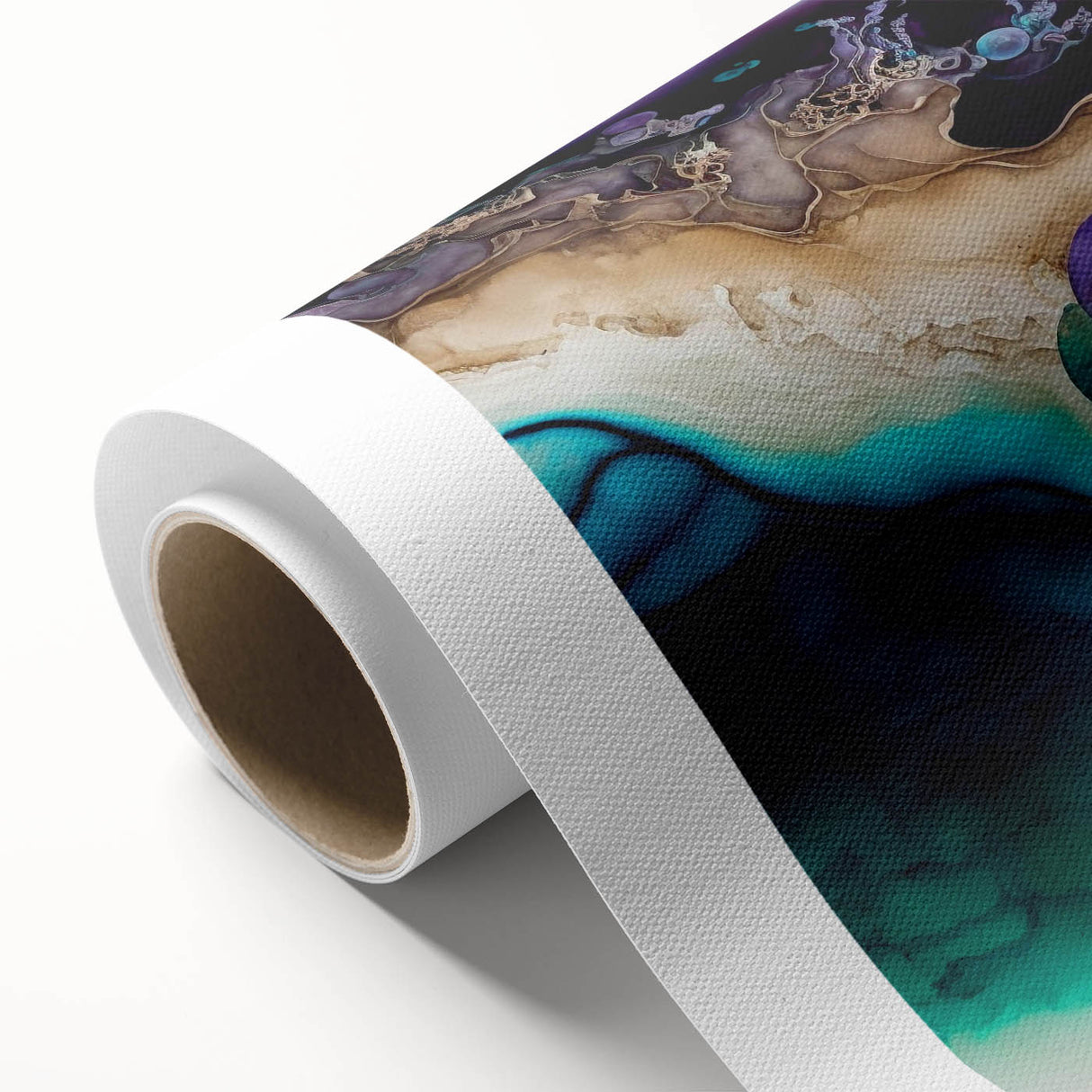 Abstract strokes wall art on rolled canvas, showcasing vibrant blue, orange, and yellow hues with a modern design, perfect for contemporary home decor.