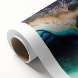 Abstract strokes wall art on rolled canvas, showcasing vibrant blue, orange, and yellow hues with a modern design, perfect for contemporary home decor.