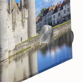 Close-up of an acrylic glass artwork depicting a vibrant landscape with a historic castle, showcasing intricate details and vivid colors that enhance any decor.