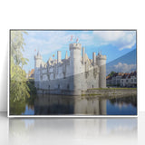 Framed acrylic artwork depicting a serene landscape with a castle, featuring vibrant colors and intricate details, ideal for enhancing home decor.