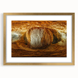 Elegant gold-framed landscape artwork featuring a scenic cave view, complete with a white mat, perfect for enhancing home decor with a touch of sophistication.
