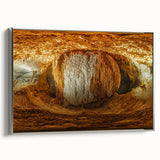 Framed canvas artwork depicting a serene landscape scene with caves, showcasing intricate details and a silver frame, ideal for modern home decor.
