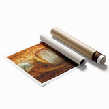 Stunning rolled print showcasing a vibrant landscape featuring intricate cave formations, perfect for home decor, expertly packaged in a protective cardboard tube.