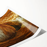 Stunning rolled print showcasing an abstract landscape with vibrant colors and intricate cave details, packaged securely in a robust cardboard tube for safe delivery.