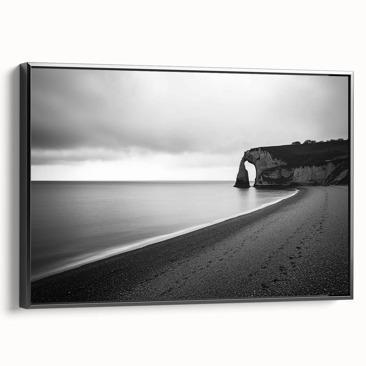 Framed canvas artwork depicting dramatic cliffs and landscapes in vibrant hues, showcasing a black frame. Ideal for enhancing modern decor and nature-themed interiors.