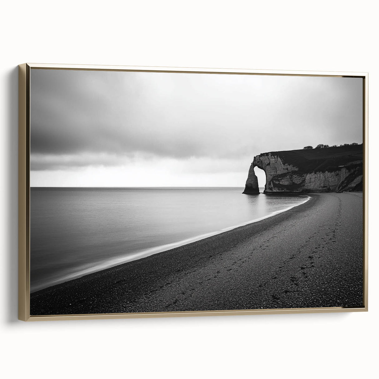 Framed canvas artwork depicting a stunning cliff landscape with golden accents, showcasing intricate details and vibrant colors, ideal for enhancing home decor.