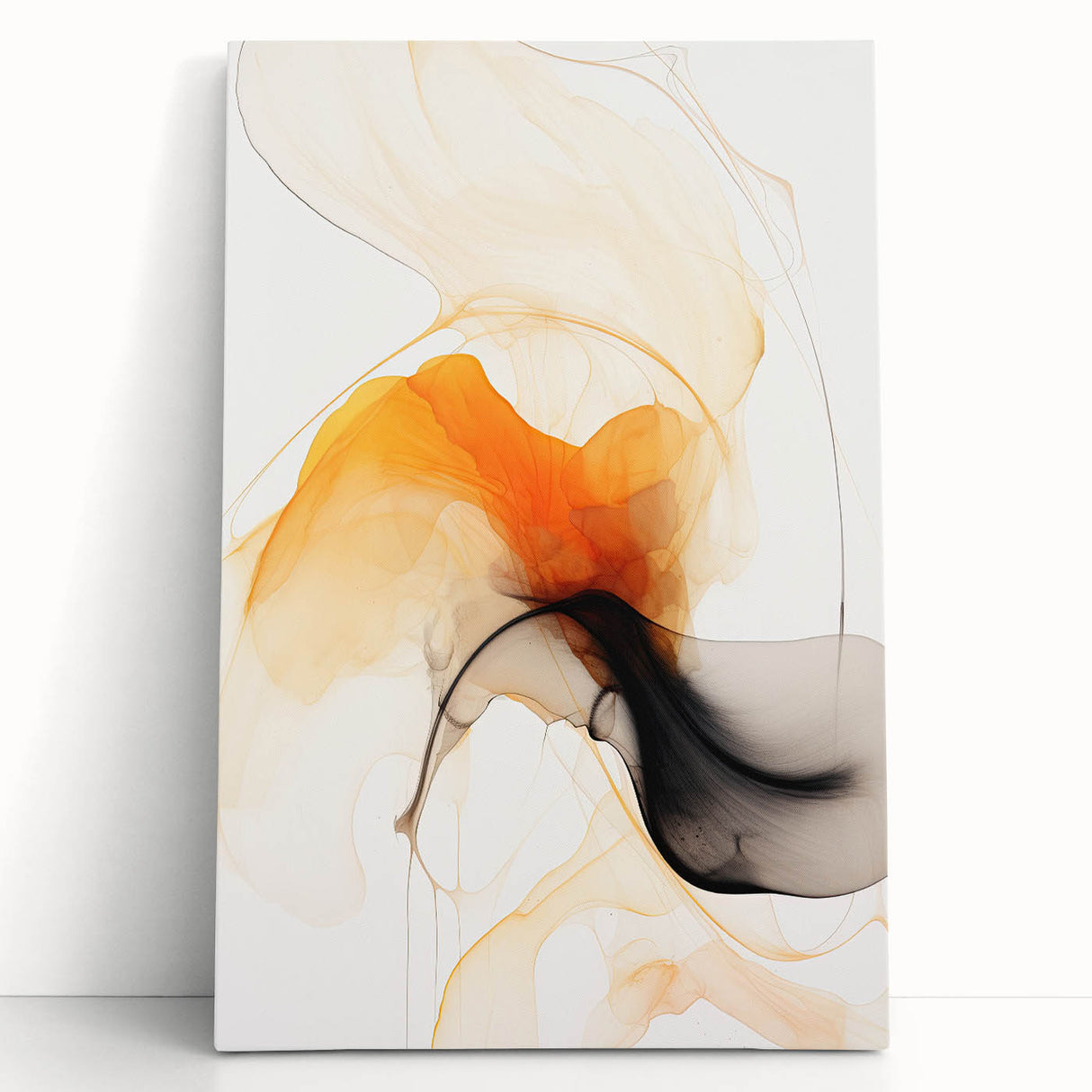 Canvas Art for Dining Area - Abstract Orange & Black Fluid Design