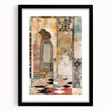 Abstract architectural wall art framed in black with a white mat, showcasing geometric shapes and lines for a modern decor style. Perfect for contemporary interiors, this artwork adds a sophisticated touch to any space.