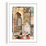 Abstract architecture wall art framed with a white mat, showcasing geometric shapes and lines in a modern design, ideal for contemporary home decor.
