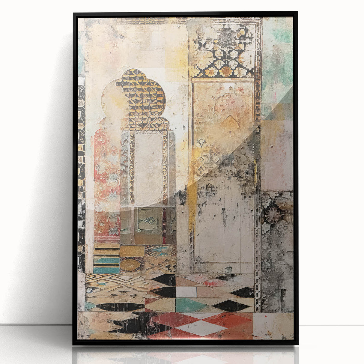 Framed abstract architecture wall art in black acrylic, showcasing a modern geometric design with sharp angles, perfect for contemporary home decor.
