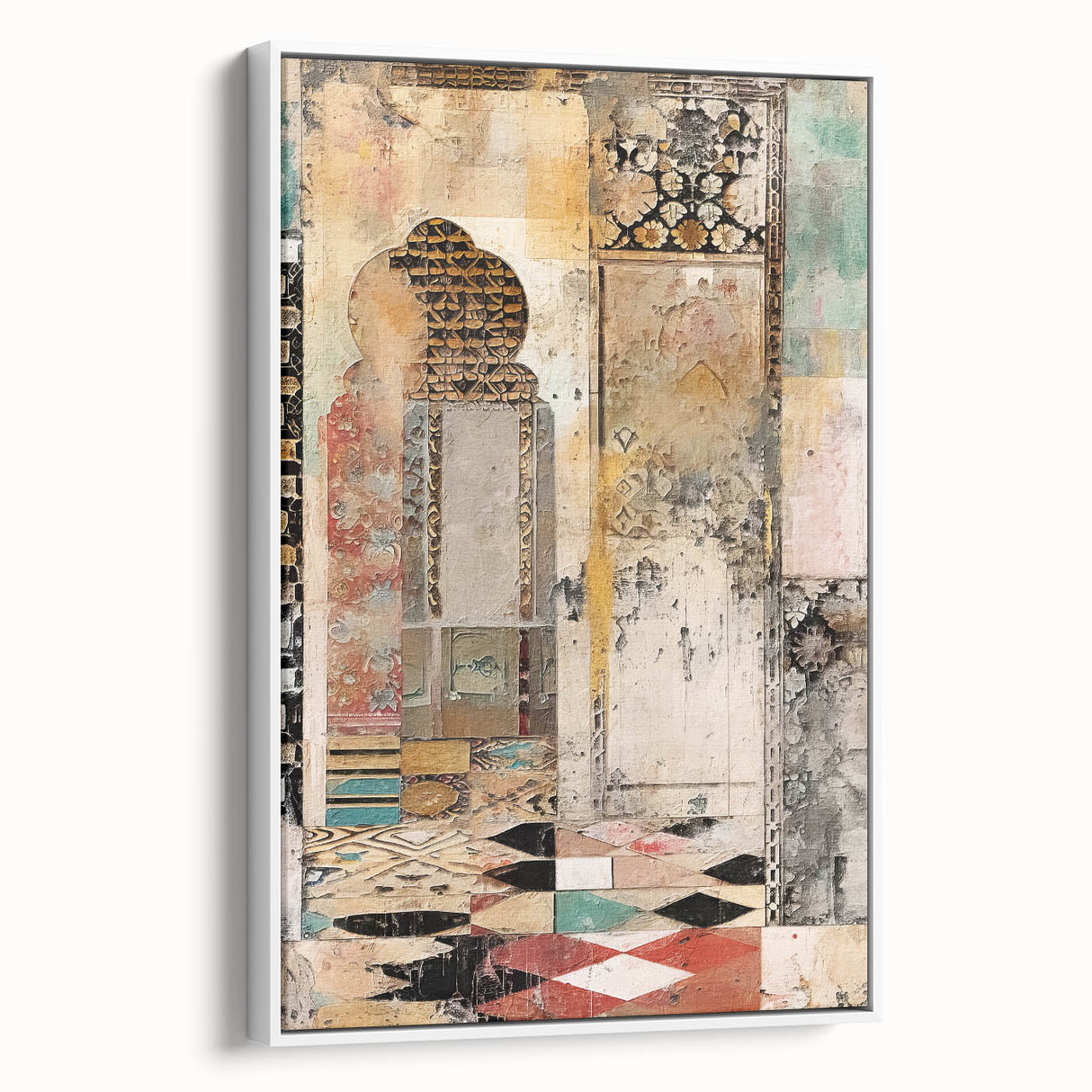 Abstract architecture wall art framed canvas in a modern white aesthetic, showcasing geometric patterns and sleek lines, perfect for contemporary home decor.