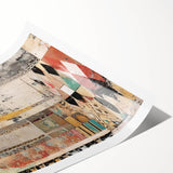 Abstract architectural wall art print showcasing geometric shapes and vibrant colors, rolled and ready for display. Ideal for modern home decor.