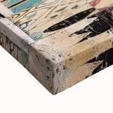 Close-up of a vibrant abstract architecture wall art design on stretched canvas, showcasing intricate patterns in bold colors, perfect for modern decor.