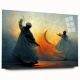 Abstract figurative wall art piece displayed in a side view, featuring vibrant colors and dynamic shapes, set in sleek acrylic glass for a modern aesthetic.